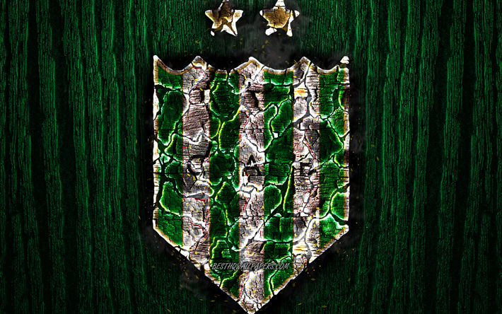 Banfield FC, br&#251;l&#233;e logo, en Argentine Primera Division, vert, fond de bois, l&#39;Argentin du club de football, l&#39;Argentin Superleague, grunge, CA Banfield, de soccer, de Banfield logo, Argentine