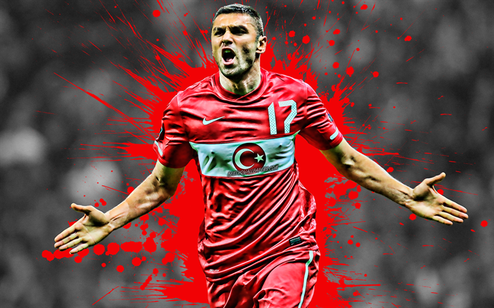 Burak Yilmaz, 4k, Turkish football player, Turkey national football team, striker, red splashes, creative art, Turkey, football, grunge, Yilmaz