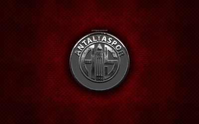 Antalyaspor, Turkish football club, r&#246;d metall textur, metall-logotyp, emblem, Antalya, Turkiet, Super League, kreativ konst, fotboll