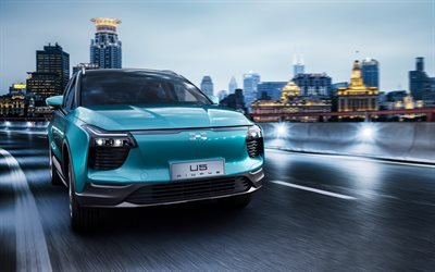 Aiways U5 İyon, 2019, &#199;in elektrikli crossover, dış, yeni mavi U5, elektrikli arabalar