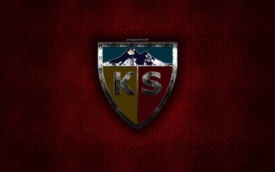 Kayserispor, Turkish football club, r&#246;d metall textur, metall-logotyp, emblem, Kayseri, Turkiet, Super League, kreativ konst, fotboll