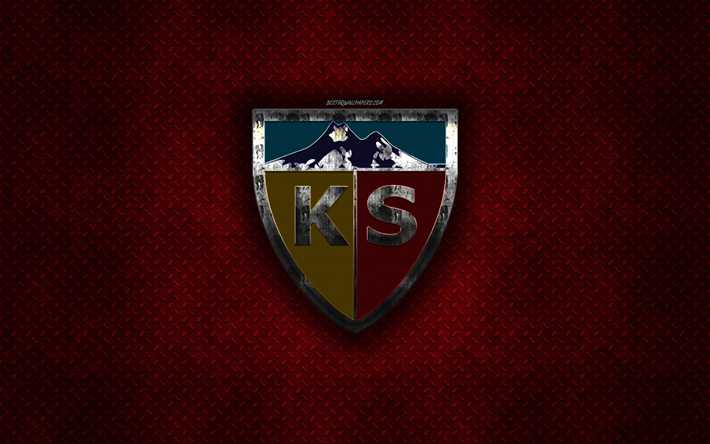 Kayserispor, Turkish football club, red metal texture, metal logo, emblem, Kayseri, Turkey, Super Lig, creative art, football