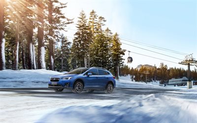Subaru XV, 2019, exterior, crossover compacto, el nuevo azul de XV, Japon&#233;s coche, montar a caballo en la nieve, Subaru
