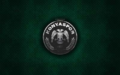 Konyaspor, Turkish football club, green metal texture, metal logo, emblem, Konya, Turkey, Super Lig, creative art, football, Atiker Konyaspor