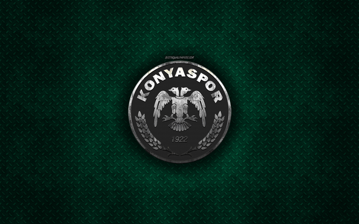 Konyaspor, turc, club de football, vert m&#233;tal, texture, en m&#233;tal, logo, embl&#232;me, Konya, en Turquie, en Super Lig, art cr&#233;atif, de football, de Atiker Konyaspor