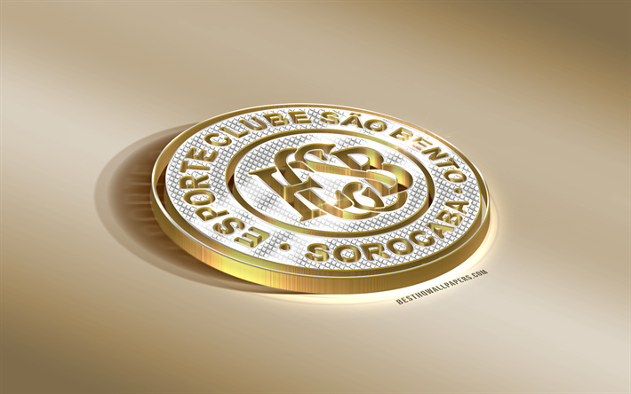 EC Sao Bento, Brazilian football club, golden silver logo, Sorocaba, Brazil, Serie B, 3d golden emblem, creative 3d art, football, Esporte Clube Sao Bento