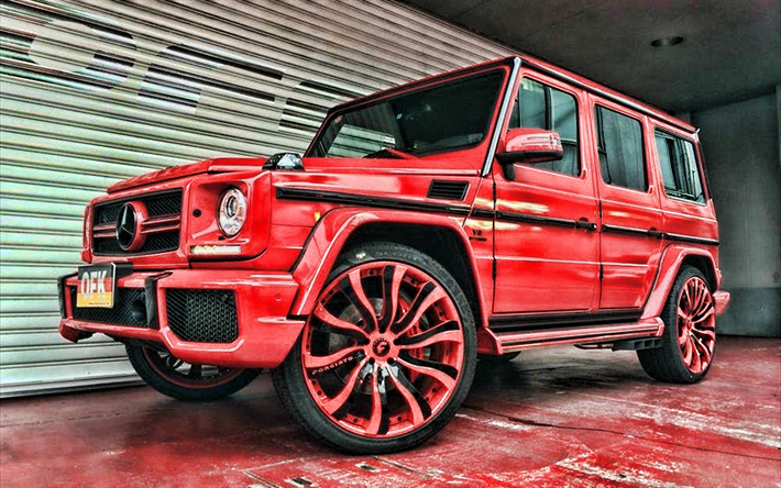 Office-K, tuning, HDR, Mercedes-AMG G63, 2019 voitures, Gelendvagen, Forgiato Roues, Inferno-ECX, Rouge Gelendvagen, voitures allemandes, Mercedes
