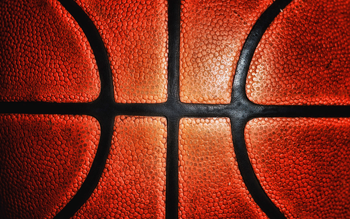 basquete textura, bola, 4k, macro, basquete, bola laranja, close-up