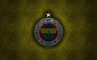 Fenerbahce SK, Turkkilainen jalkapalloseura, keltainen metalli tekstuuri, metalli-logo, tunnus, Istanbul, Turkki, Super League, creative art, jalkapallo