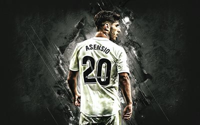 Marco Asensio, grunge, Real Madrid FC, back view, Galacticos, spanish footballers, La Liga, Marco Asensio Willemsen, black stone, Spain, soccer, football