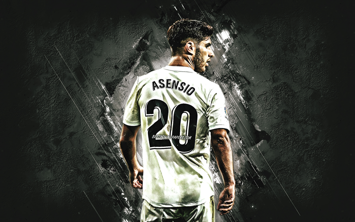 Marco Asensio, grunge, Real Madrid-FC, baksida, Galacticos, spanska fotbollsspelare, Ligan, Marco Asensio Willemsen, svart sten, Spanien, fotboll