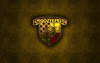 Goztepe SK, Turkish football club, yellow metal texture, metal logo, emblem, Izmir, Turkey, Super Lig, creative art, football