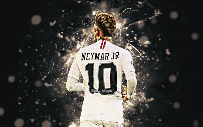 Download wallpapers Neymar JR, white uniform back view, PSG, brazilian ...