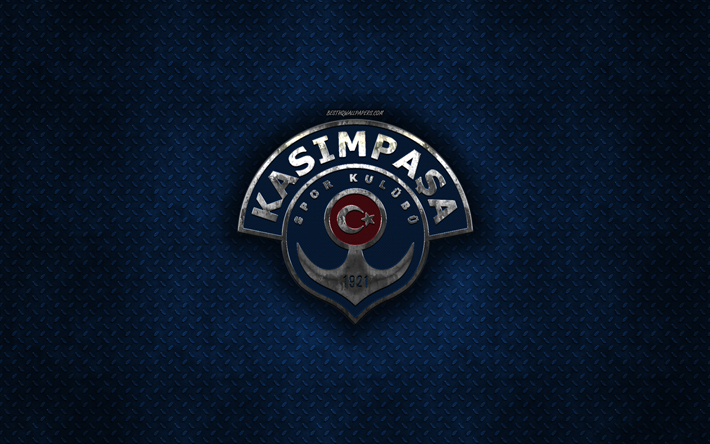 Kasimpasa SK, Turkish football club, blue metal texture, metal logo, emblem, Istanbul, Turkey, Super Lig, creative art, football