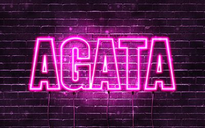 Agata, 4k, pap&#233;is de parede com nomes, nomes femininos, nome de Agata, luzes de neon roxas, Agata feliz anivers&#225;rio, nomes femininos poloneses populares, foto com nome de Agata