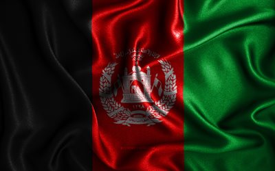 Afgan bayrağı, 4k, ipek dalgalı bayraklar, Asya &#252;lkeleri, ulusal semboller, Afganistan bayrağı, kumaş bayraklar, 3D sanat, Afganistan, Asya, Afganistan 3D bayrak