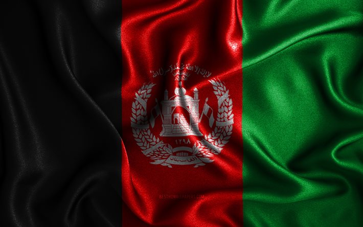Afghan flag, 4k, silk wavy flags, Asian countries, national symbols, Flag of Afghanistan, fabric flags, Afghanistan flag, 3D art, Afghanistan, Asia, Afghanistan 3D flag