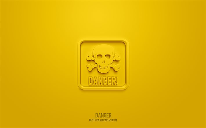 Danger 3d icono, fondo amarillo, 3d s&#237;mbolos, Peligro, Iconos de advertencia, iconos 3d, Signo de peligro, Iconos 3d advertencia, se&#241;ales de advertencia amarillas