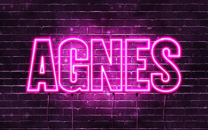 Agnes, 4k, bakgrundsbilder med namn, kvinnonamn, Agnes namn, lila neonljus, Grattis p&#229; f&#246;delsedagen Agnes, popul&#228;ra danska kvinnonamn, bild med Agnes namn