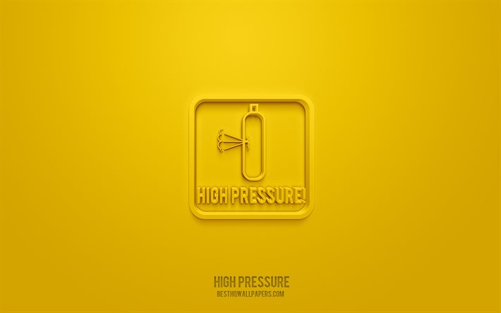 High pressure 3d icon, yellow background, 3d symbols, High pressure, Warning icons, 3d icons, High pressure sign, Warning 3d icons, yellow warning signs