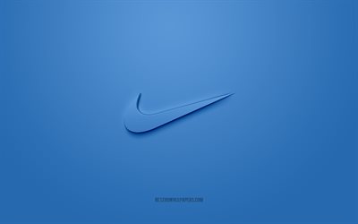 Nike logosu, mavi arka plan, Nike 3d logo, 3d sanat, Nike, marka logosu, mavi 3d Nike log