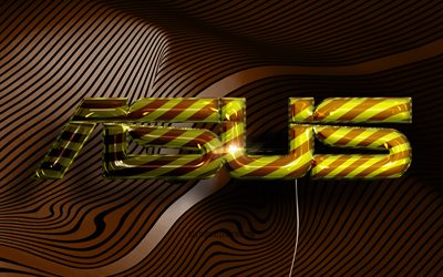 Asus 3D ロゴ, 4K, 金色のリアルな風船, Asus ロゴ, 茶色の波状の背景, アスサ