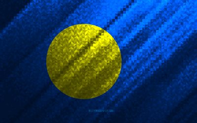 Bandeira de Palau, abstra&#231;&#227;o multicolorida, bandeira de mosaico palau, Palau, arte de mosaico, bandeira de Palau