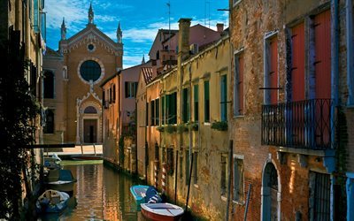 Venedig, sommar, b&#229;tar, hus, Italien