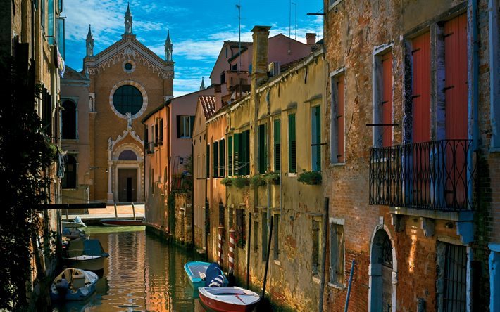 Venice, summer, boats, houses, Italy