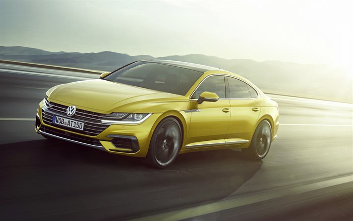 Volkswagen Arteon, 2018, keltainen Arteon, uusi VW CC, Saksan autoja, Volkswagen
