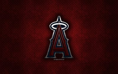 Los Angeles Angels, Americana de beisebol clube, vermelho textura do metal, logotipo do metal, emblema, MLB, Anaheim, Calif&#243;rnia, EUA, Major League Baseball, arte criativa, beisebol