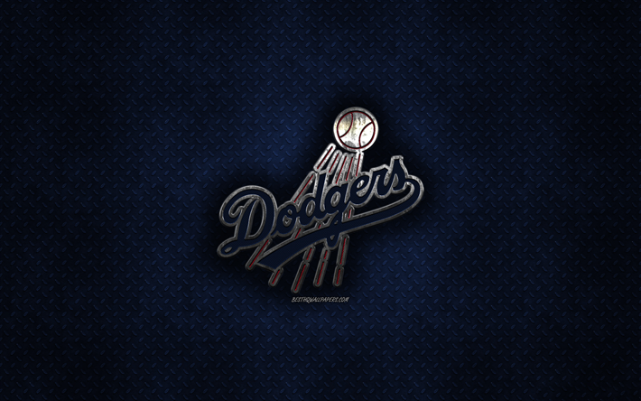 Los Angeles Dodgers, Amerikansk baseball club, bl&#229; metall textur, metall-logotyp, emblem, MLB, Los Angeles, Kalifornien, USA, Major League Baseball, kreativ konst, baseball
