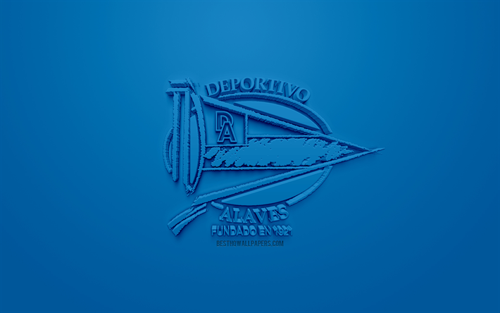 Deportivo Alaves, الإبداعية شعار 3D, خلفية زرقاء, 3d شعار, الاسباني لكرة القدم, الدوري, فيتوريا-جاستيز, إسبانيا, الفن 3d, كرة القدم, أنيقة شعار 3d