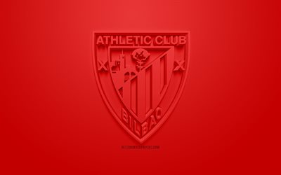 L&#39;Athletic Bilbao, creativo logo 3D, sfondo rosso, emblema 3d, club spagnolo, La Liga, Bilbao, Spagna, 3d, arte, calcio, elegante logo 3d