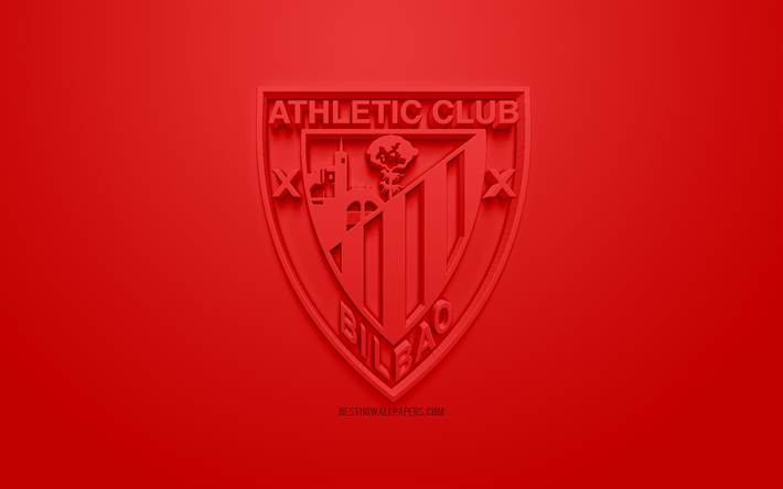 L&#39;Athletic Bilbao, cr&#233;atrice du logo 3D, fond rouge, 3d embl&#232;me, club de football espagnol, Liga, Bilbao, Espagne, art 3d, le football, l&#39;&#233;l&#233;gant logo 3d