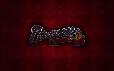 Atlanta Braves, American club di baseball, rosso, struttura del metallo, logo in metallo, emblema, MLB, Atlanta, Georgia, USA, Major League di Baseball, arte creativa, baseball
