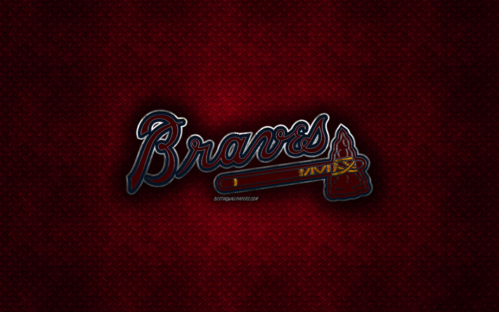 Atlanta Braves, American baseball club, red metal texture, metal logo, emblem, MLB, Atlanta, Georgia, USA, Major League Baseball, creative art, baseball
