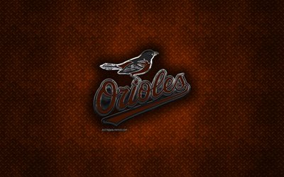 Baltimore Orioles, Amerikkalainen baseball club, oranssi metalli tekstuuri, metalli-logo, tunnus, MLB, Baltimore, Maryland, USA, Major League Baseball, creative art, baseball