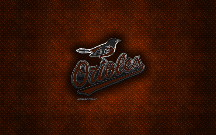 Baltimore Orioles, Americana de beisebol clube, laranja textura do metal, logotipo do metal, emblema, MLB, Baltimore, Maryland, EUA, Major League Baseball, arte criativa, beisebol