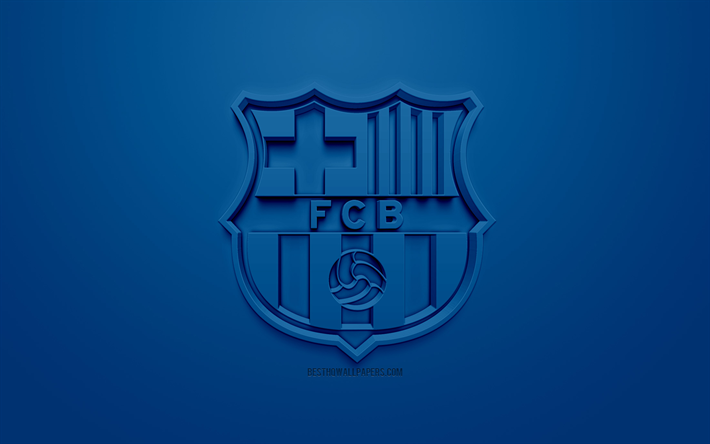 FC Barcelona, yaratıcı 3D logosu, mavi arka plan, 3d amblem, İspanyol Futbol Kul&#252;b&#252; Barcelona, Katalonya, İspanya, 3d sanat, futbol, 3d logo şık