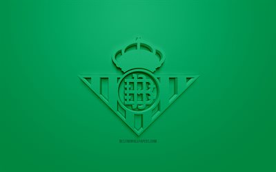 ريال بيتيس, الإبداعية شعار 3D, خلفية خضراء, 3d شعار, الاسباني لكرة القدم, الدوري, إشبيلية, إسبانيا, الفن 3d, كرة القدم, أنيقة شعار 3d, ريال بيتيس Balompie