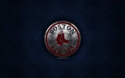 boston red sox american baseball club, blau metall textur -, metall-logo, emblem, mlb, boston, massachusetts, usa, major league baseball, kreative kunst -, baseball