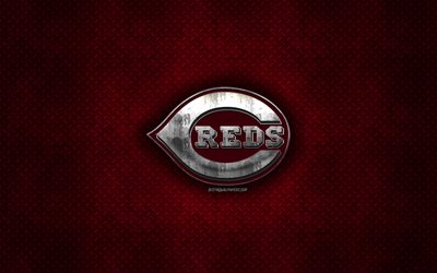 Cincinnati Reds, American baseball club, red metal texture, metal logo, emblem, MLB, Cincinnati, Ohio, USA, Major League Baseball, creative art, baseball