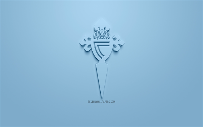 Celta Vigo, yaratıcı 3D logosu, mavi arka plan, 3d amblem, İspanyol Futbol Kul&#252;b&#252;, UEFA Şampiyonlar Ligi, Vigo, İspanya, 3d sanat, futbol, 3d logo, Real Club Celta de Vigo, RC Celta şık