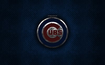 Chicago Cubs, American baseball club, blue metal texture, metal logo, emblem, MLB, Chicago, Illinois, USA, Major League Baseball, creative art, baseball