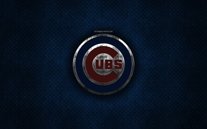 Chicago Cubs, Amerikkalainen baseball club, sininen metalli tekstuuri, metalli-logo, tunnus, MLB, Chicago, Illinois, USA, Major League Baseball, creative art, baseball