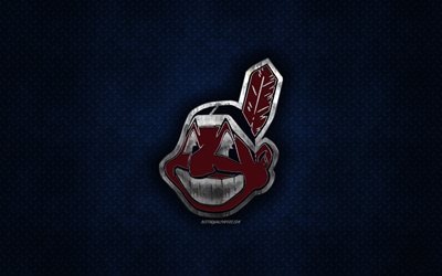 cleveland indians, american baseball club, blau metall textur -, metall-logo, emblem, mlb, cleveland, ohio, usa, major league baseball, kreative kunst -, baseball