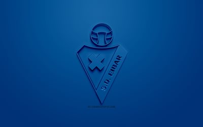 SD Eibar, yaratıcı 3D logosu, mavi arka plan, 3d amblem, İspanyol Futbol Kul&#252;b&#252;, UEFA Şampiyonlar Ligi, Eibar, İspanya, 3d sanat, futbol, 3d logo şık