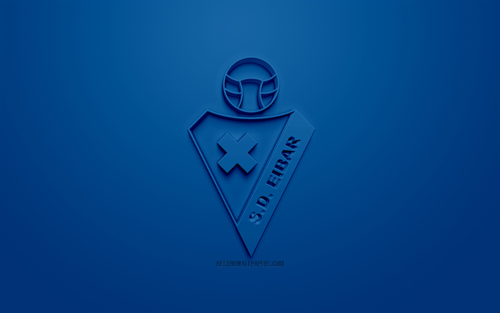 SD Eibar, criativo logo 3D, fundo azul, 3d emblema, Clube de futebol espanhol, A Liga, Eibar, Espanha, Arte 3d, futebol, elegante logotipo 3d
