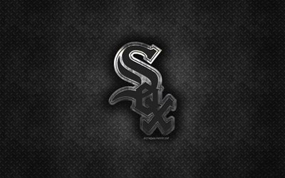 chicago white sox american baseball club, schwarz metall textur -, metall-logo, emblem, mlb, chicago, illinois, major league baseball, kreative kunst -, baseball